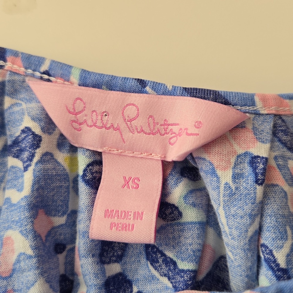 Lilly Pulitzer Shirt Size XS Kinsey Blue Pink Paisley Sleeveless Tank Top Cotton - Picture 4 of 7